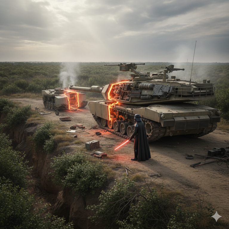 Darth Vader Slicing Through Modern Tanks